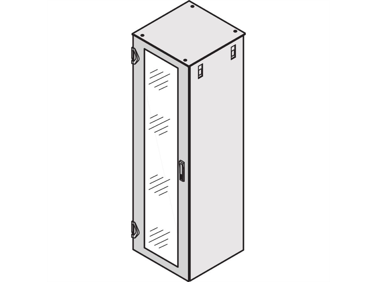SCHROFF Glastür IP 20, 1-Punkt-Verriegelung - TUER 2200H 600B GLAS RAL7021