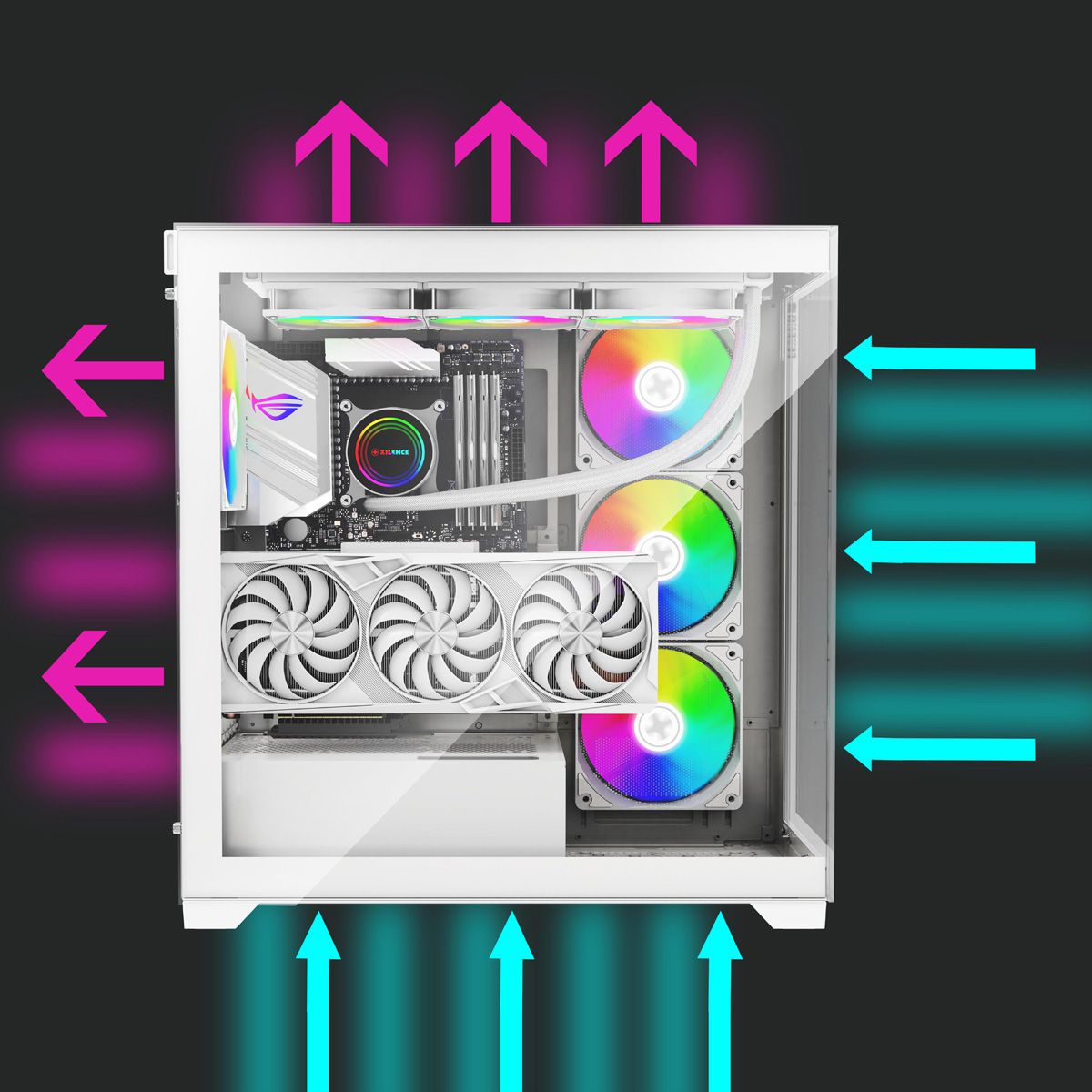 XILENCE Xilent Gleam X818.W.ARGB Gaming ATX PC-Gehäuse weiß, RGB ATX Midi Tower