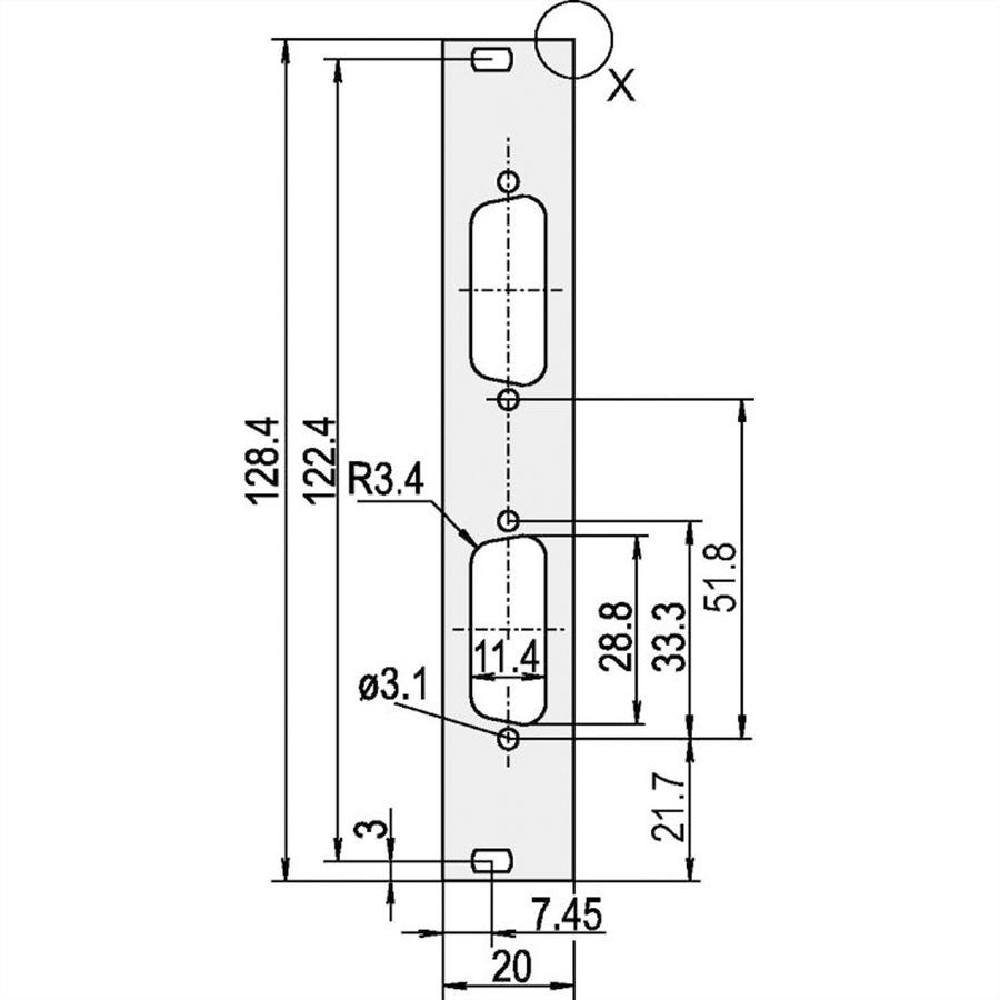SCHROFF Frontplatten für D-Sub Steckverbinder - TEILFRONPL.3HE 4TE 2X15 DC