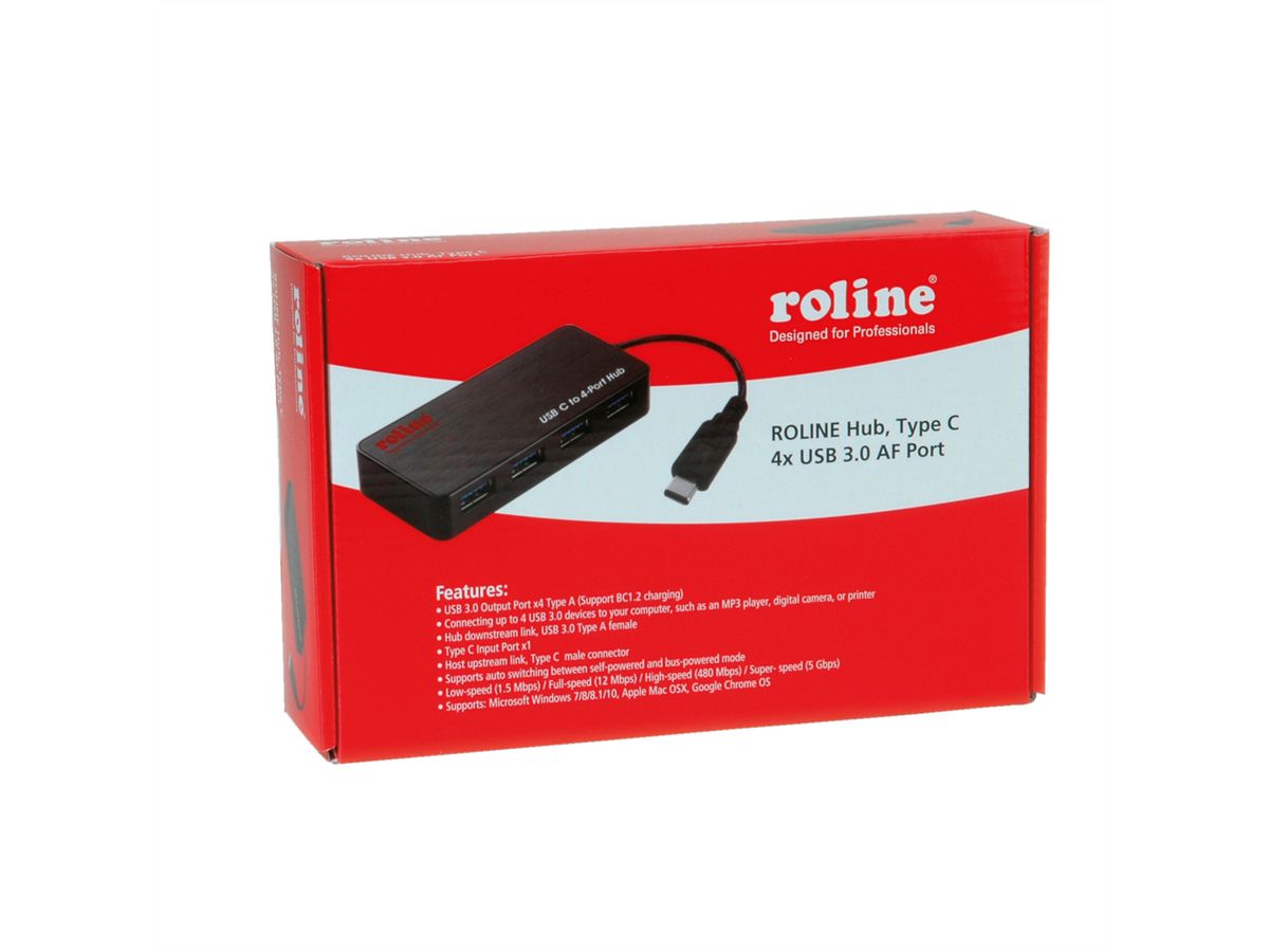 ROLINE USB 3.2 Gen 1 Hub, 4fach, Typ C Anschlusskabel