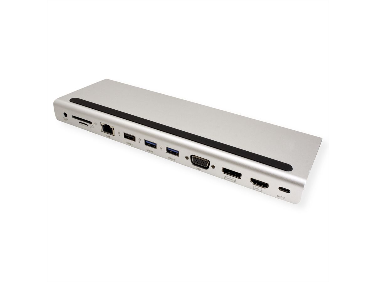 VALUE USB 3.2 Gen 2 Typ C Multiport Docking Station, 4K HDMI/DP, VGA, USB, Card Reader, PD, LAN, Audio