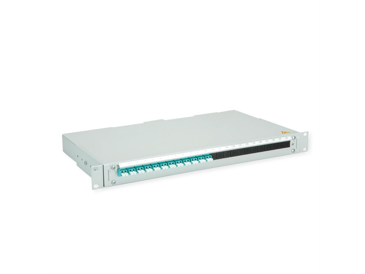TELEGÄRTNER BASIS V LWL-Panel mit Kupplungen & Pigtails, 12x LC Duplex, türkis, OM3