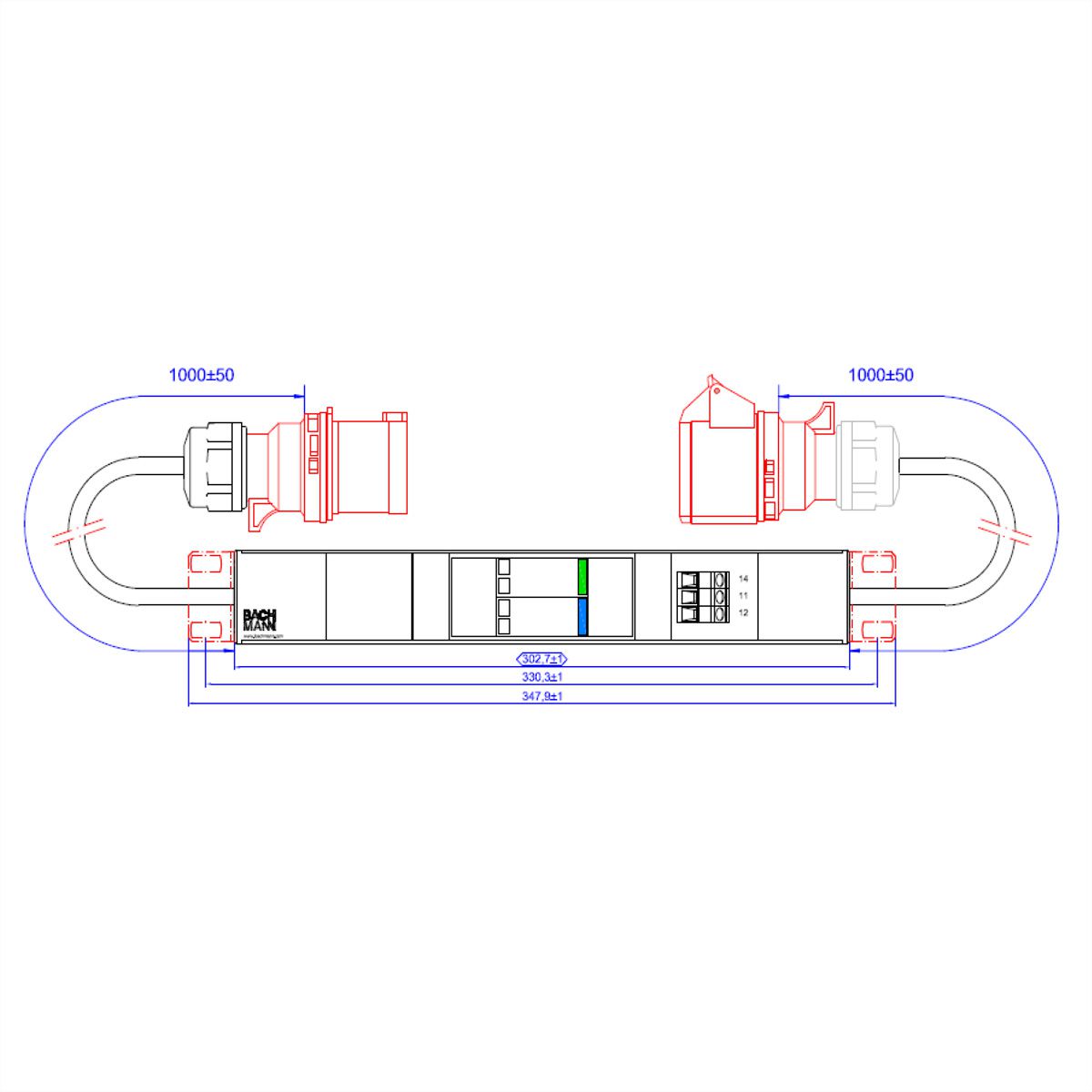 BACHMANN SPD Modul 3 phasig, 3x32A ÜSS1m H05VV-F 5G4,0mm CEE 32A
