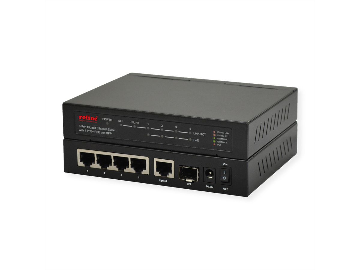 ROLINE Gigabit Ethernet Switch 6 Ports (5x 10/100/1000 + 1x SFP, 4x PoE+)