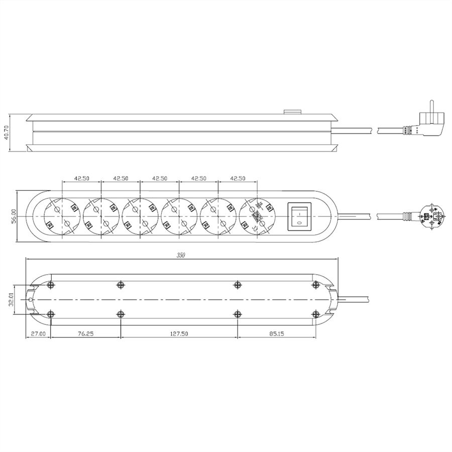 BACHMANN SMART Steckdosenleiste 6x Schutzkontakt, Schalter, weiß, 3 m