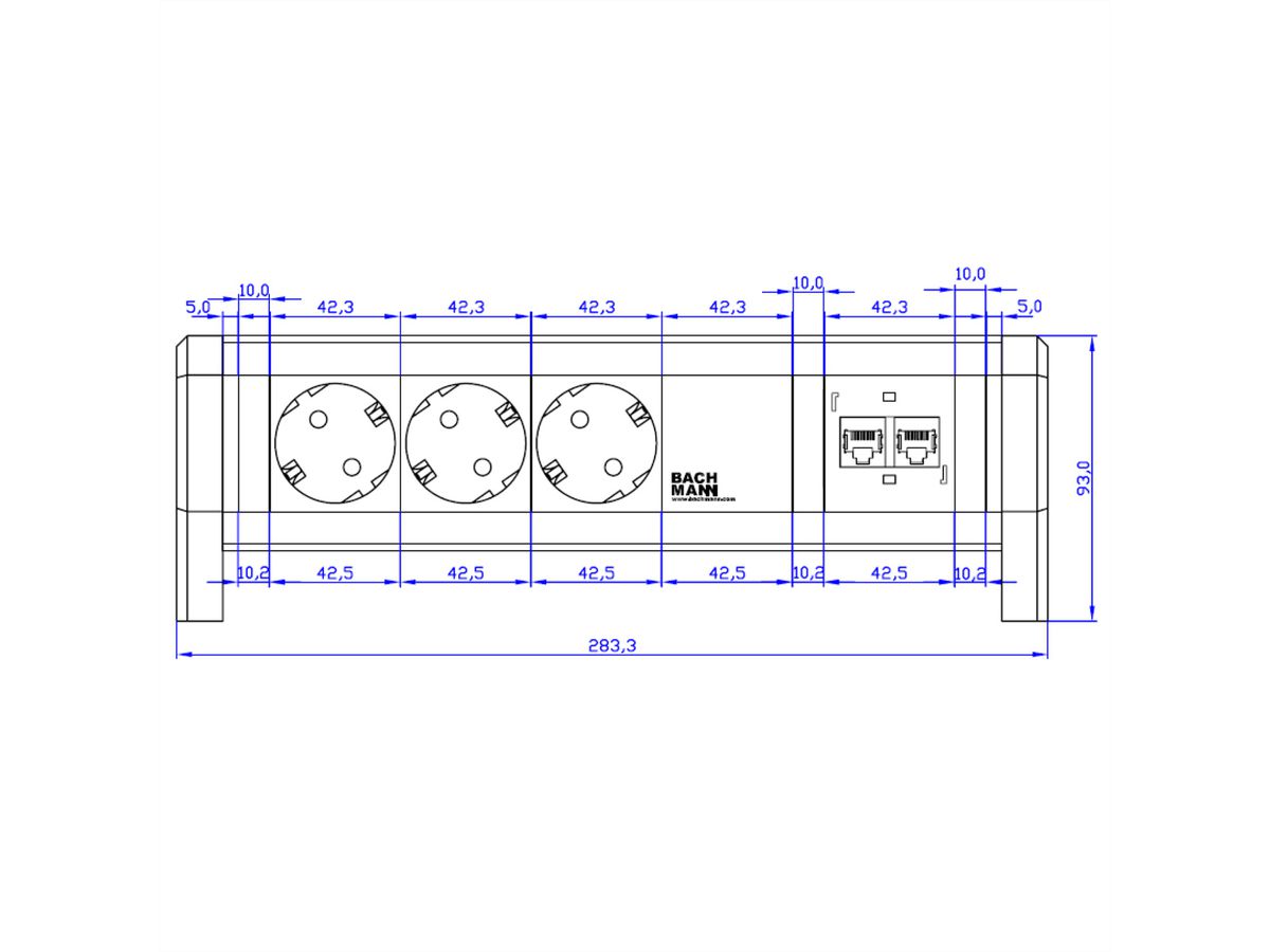 BACHMANN DESK 3x Schutzkontakt, 2x CAT6