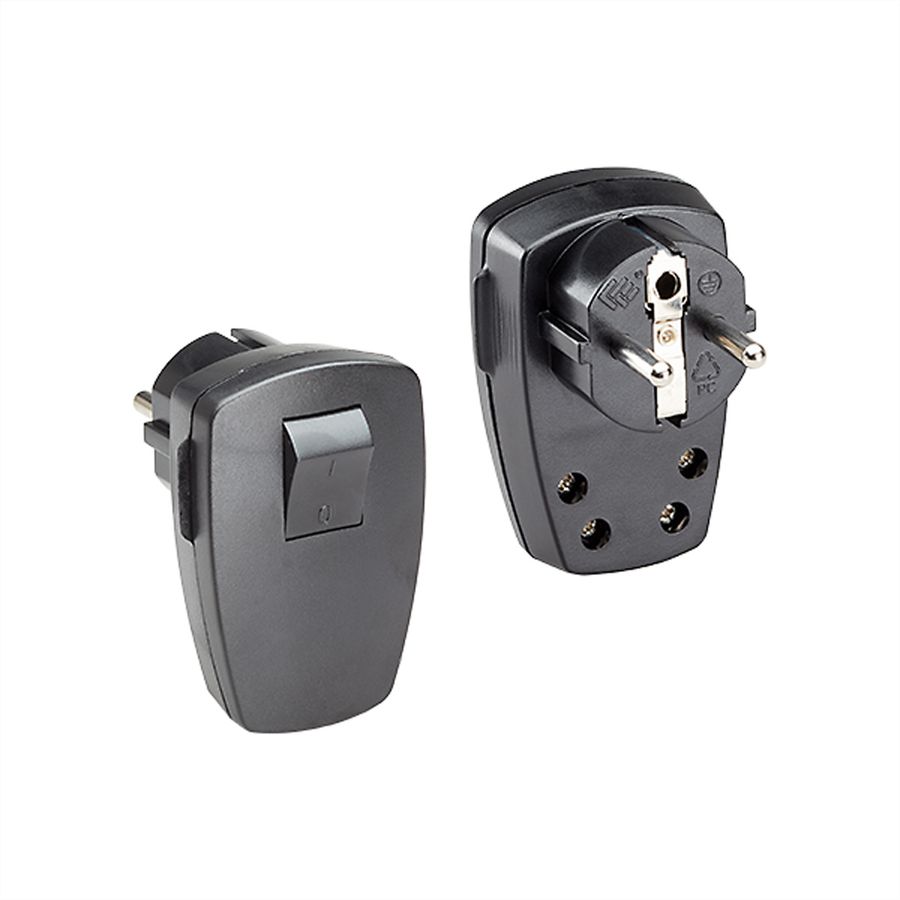 BACHMANN Schutzkontaktstecker, schwarz flach Wippschalter 2-p