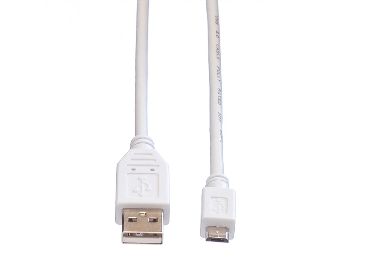 VALUE USB 2.0 Kabel, USB A ST - Micro USB B ST, weiß, 1,8 m