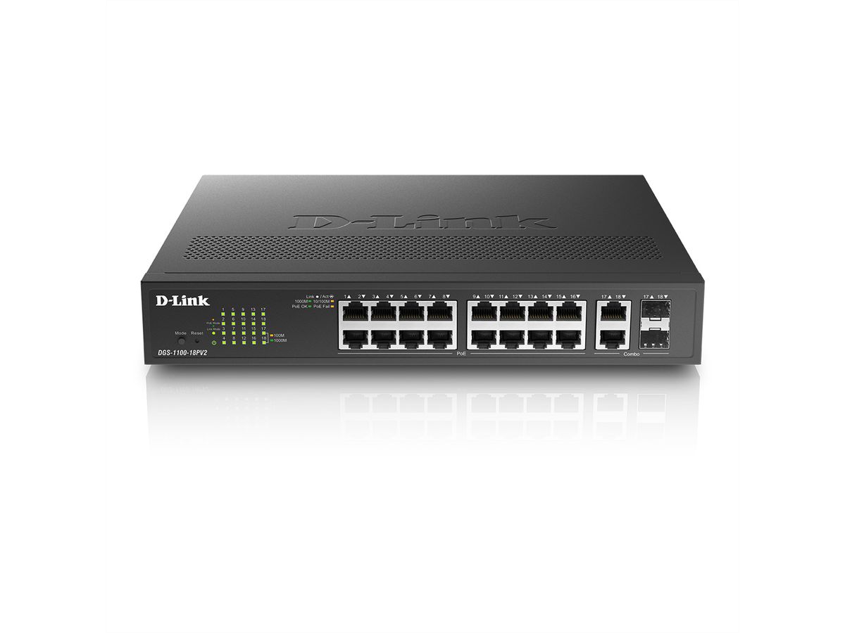 D-Link DGS-1100-18PV2 18Port PoE+ Switch Gigabit Smart Managed, 130 Watt