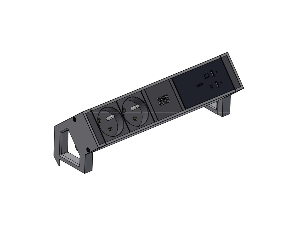 BACHMANN DESK2 2xUTE 1xUSB C/C 100W, L=0,2m INOX