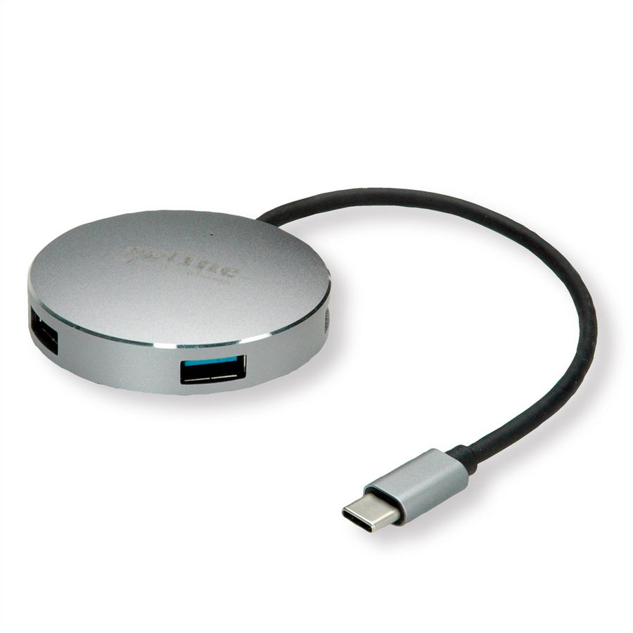 ROLINE USB 3.2 Gen 1 Hub, rund, 4fach, Typ C Anschlusskabel
