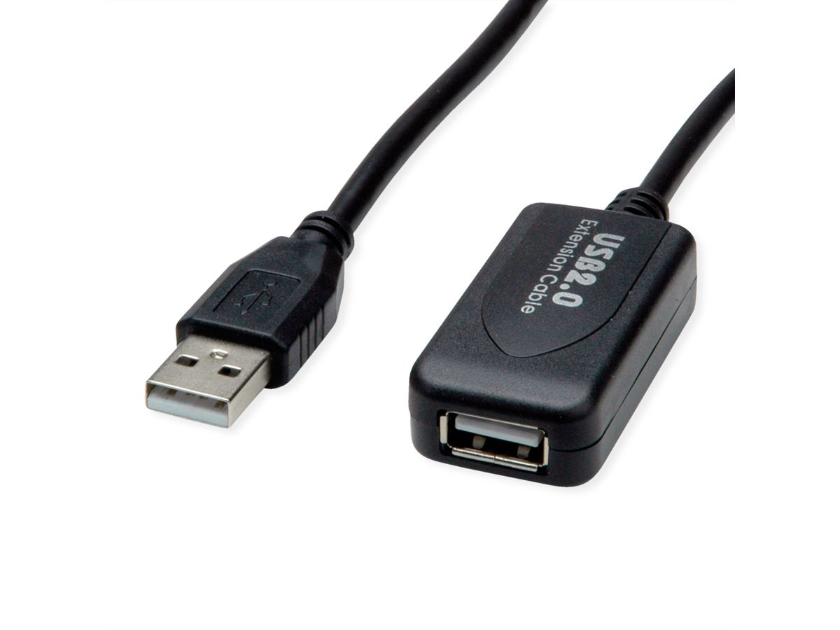 STANDARD USB 2.0 Verlängerung, aktiv, mit Repeater, schwarz, 5 m