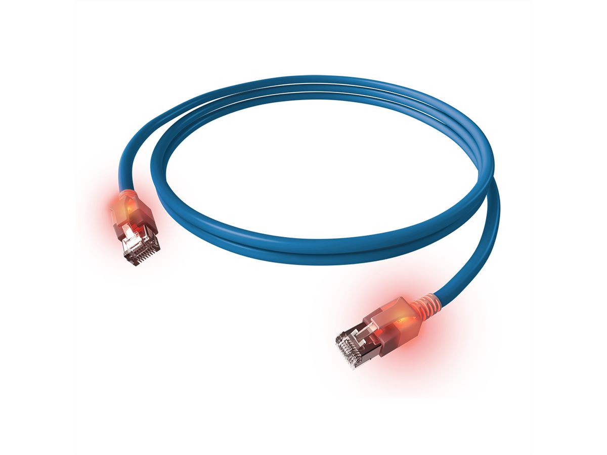 EasyLan DualBoot LED Patchkabel RJ45 S/FTP Kat.6A (Class EA), mit saCon Stecker, LSOH, blau, 3 m