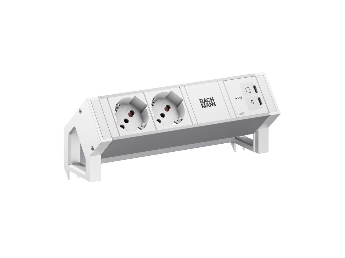 BACHMANN DESK2 ALU WHITE 2xP40, 1xUSB C/C 45W L=0,2m RAL9010