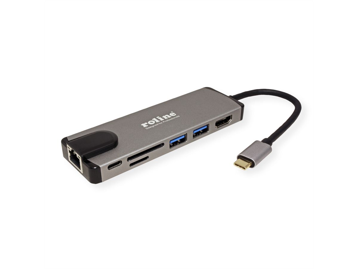 ROLINE USB 3.2 Gen 2 Typ C Multiport Docking Station, 4K HDMI, Card Reader, LAN