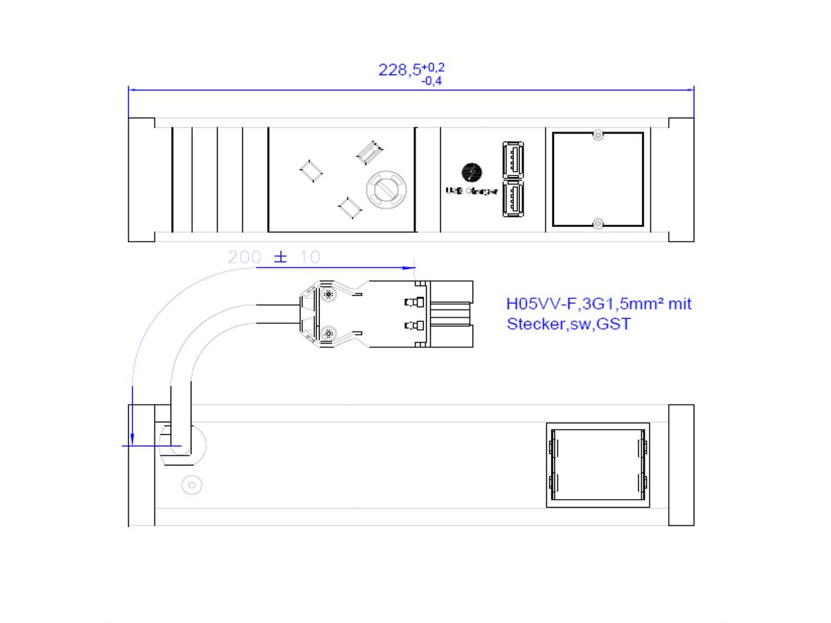 BACHMANN VENID 1xUK USB Charger, 1xCM 0,2m GST18 United Kingdom