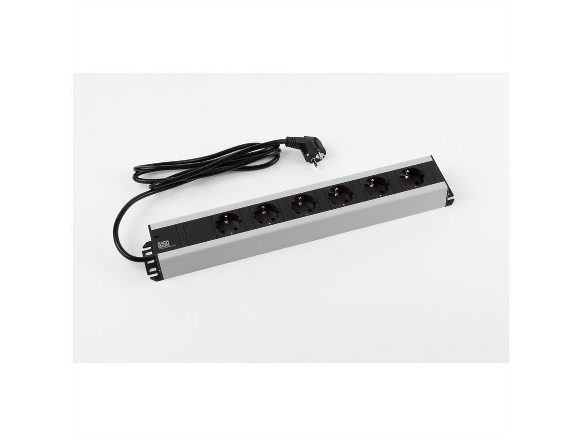 BACHMANN Handwerkerleiste 6x Schutzkontakt, 19-Zoll-Rack kompatibel, 2 m
