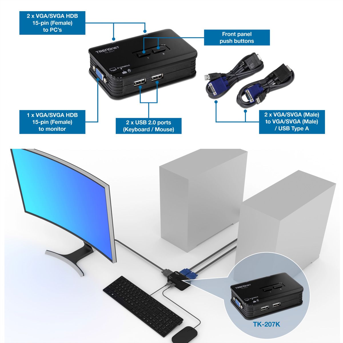 TRENDnet TK-207K 2-Port-USB-KVM-Switch