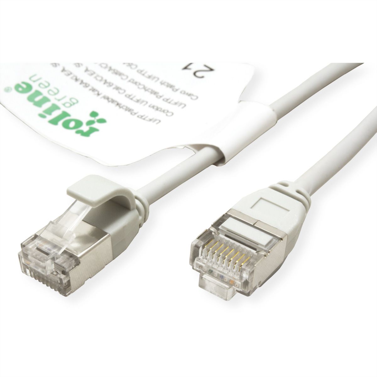 ROLINE GREEN U/FTP Patchkabel Cat.6A (Class EA), LSOH, slim, grau, 0,15 m