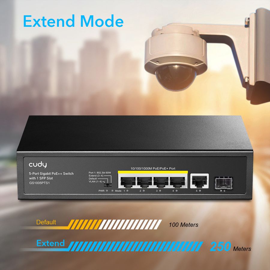 CUDY GS1005PTS1 5-Port Gigabit PoE+ Switch 1 SFP Port 120W