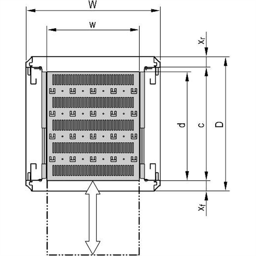 SCHROFF 19''-Fachboden ausziehbar - 19"FA AUS 1HE C=700 VOL 7035