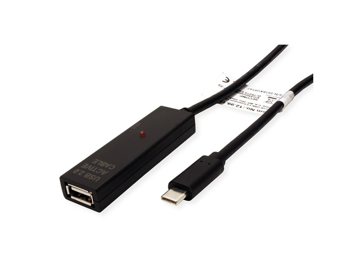 VALUE USB 2.0 Verlängerung, aktiv, mit Repeater, A-C, schwarz, 15 m