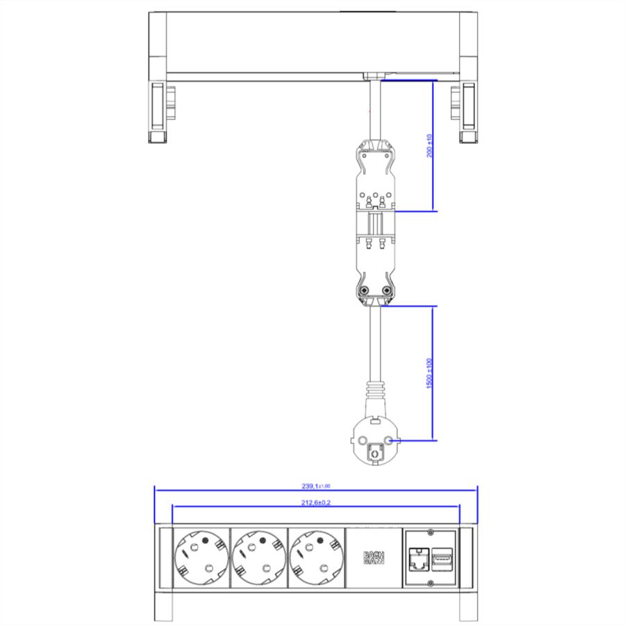 BACHMANN DESK2 3x Schutzkontakt, 1x CAT6 1x USB3 weiss