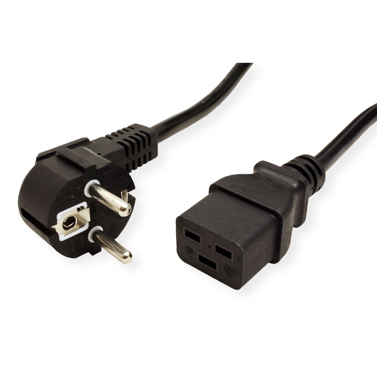 VALUE Netzkabel Schutzkontakt CEE7/7 - IEC320-C19, 16A, schwarz, 0,8 m