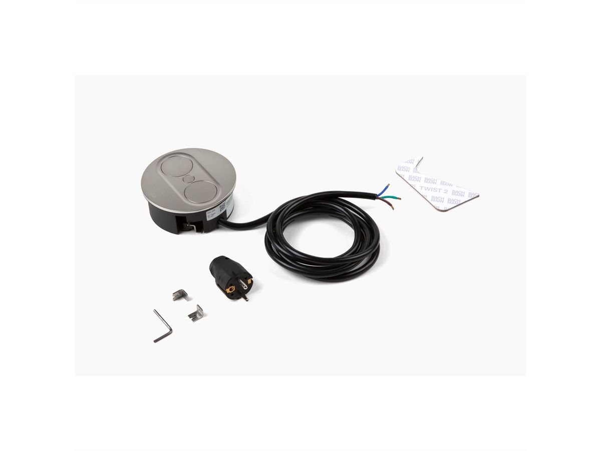 BACHMANN TWIST 2 1xCEE7/3 1xUSB A/C 22W 2,0m AEH Edelstahl-Optik rund