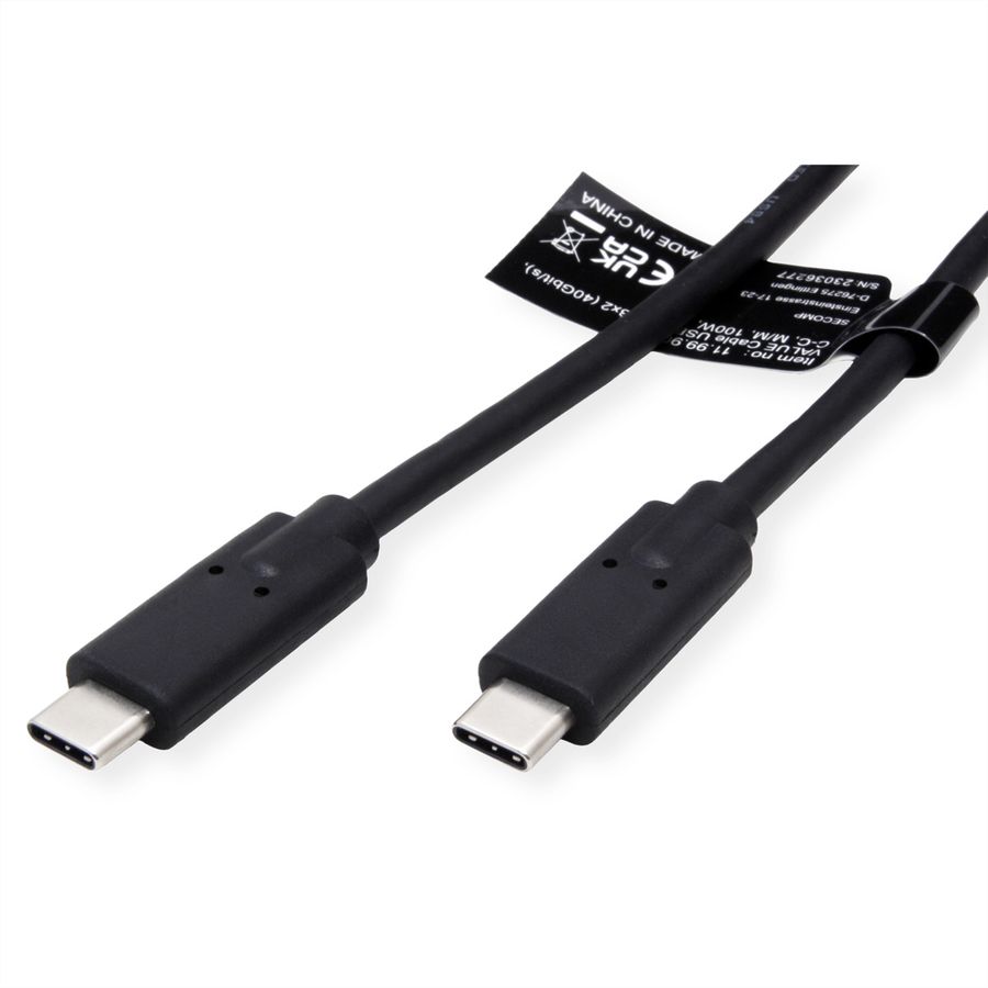 VALUE USB4 Gen3x2 Kabel, C–C, ST/ST, 8K UHD-2, 40Gbit/s, 100W, schwarz, 0,5 m
