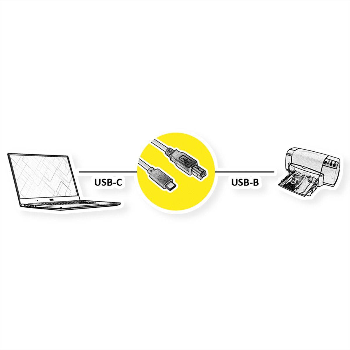 ROLINE USB 2.0 Typ C Kabel, C - B, ST/ST, schwarz, 4,5 m