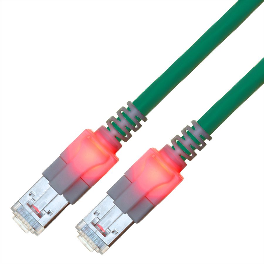 EasyLan DualBoot LED Patchkabel RJ45 S/FTP Cat.6 (Class E), mit saCon Stecker, LSOH, türkis, 0,5 m