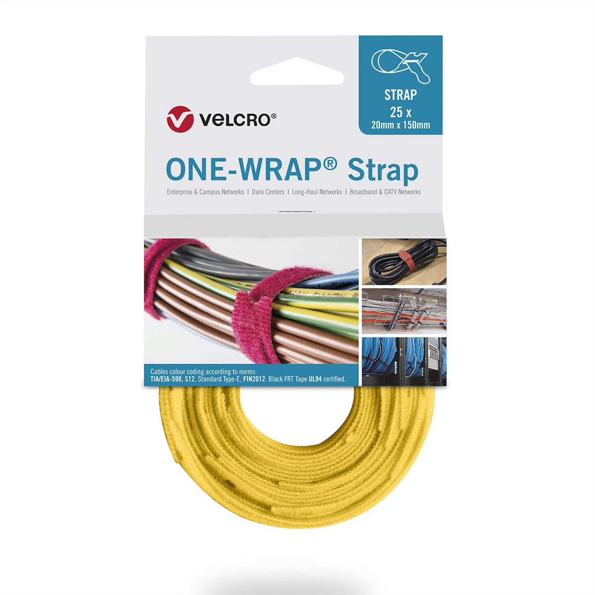 VELCRO® One Wrap® Strap 20mm x 200mm, 25 Stück, gelb