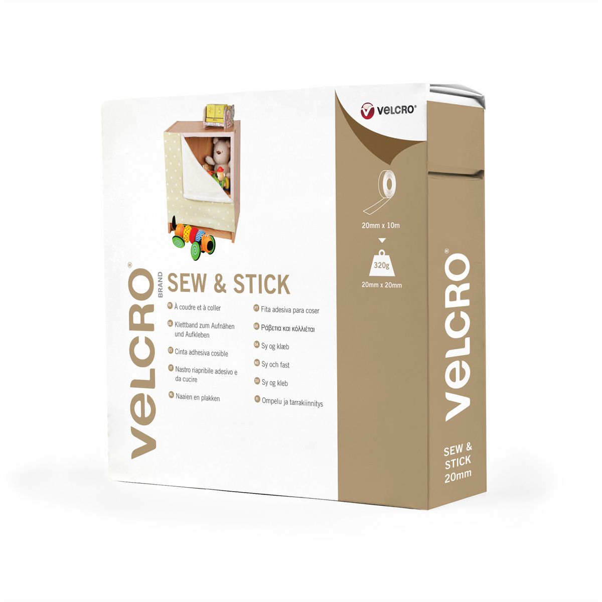 VELCRO® Klettband zum Aufnähen & Aufkleben, Haken & Flausch 20mm x 10m Weiß