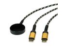ROLINE USB Split-Ladekabel, bis 60W + Ladepad (bis 15W), für Samsung Geräte, Typ C - C, schwarz / gold, 1,2 m