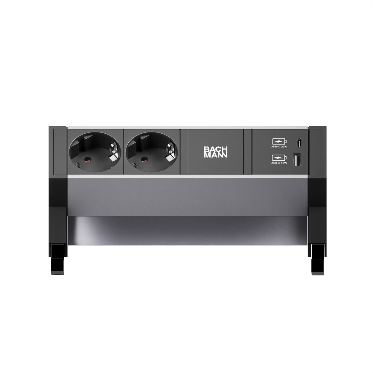 BACHMANN DESK2 ALU BLACK 2xSchutzkt.USB, USB Charger 22W A&C 0,2m GST18