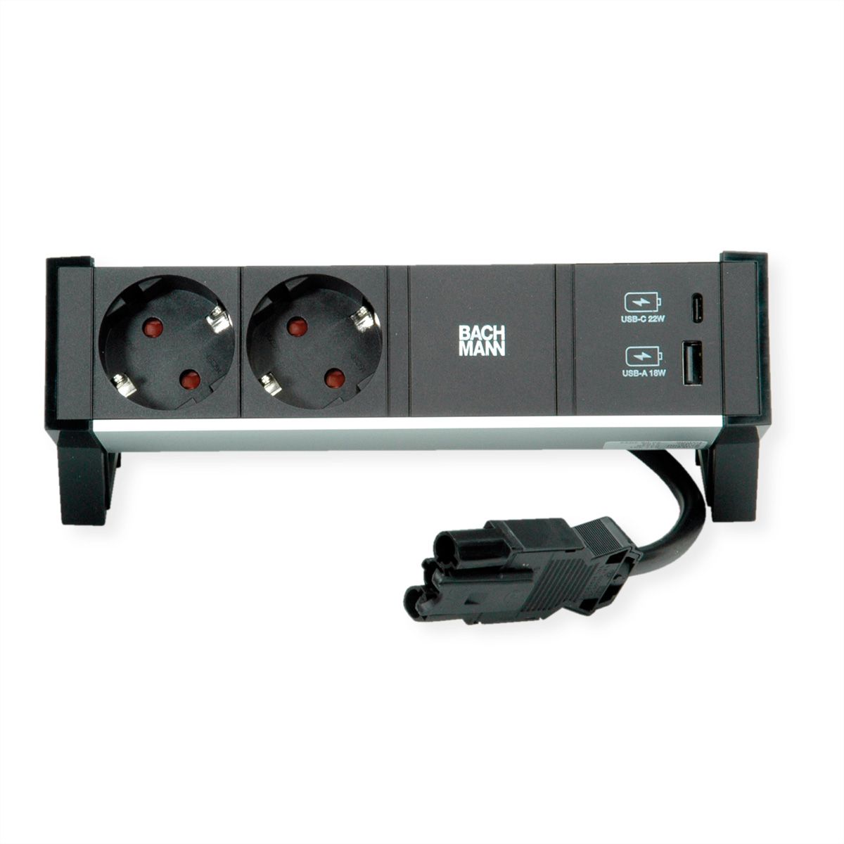 BACHMANN DESK2 ALU BLACK 2xSchutzkt.USB, USB Charger 22W A&C 0,2m GST18