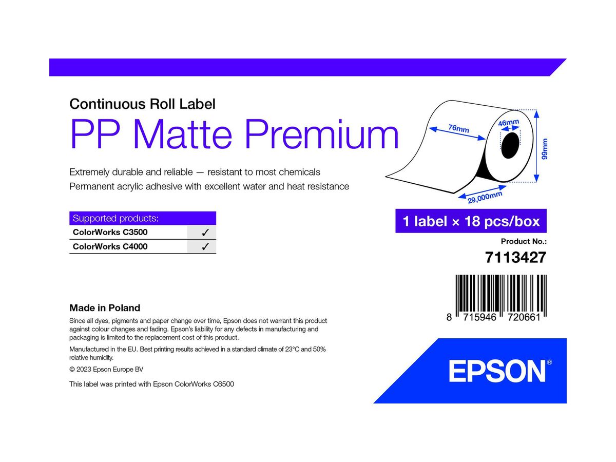 Epson 7113427 Druckeretikett Weiß Selbstklebendes Druckeretikett