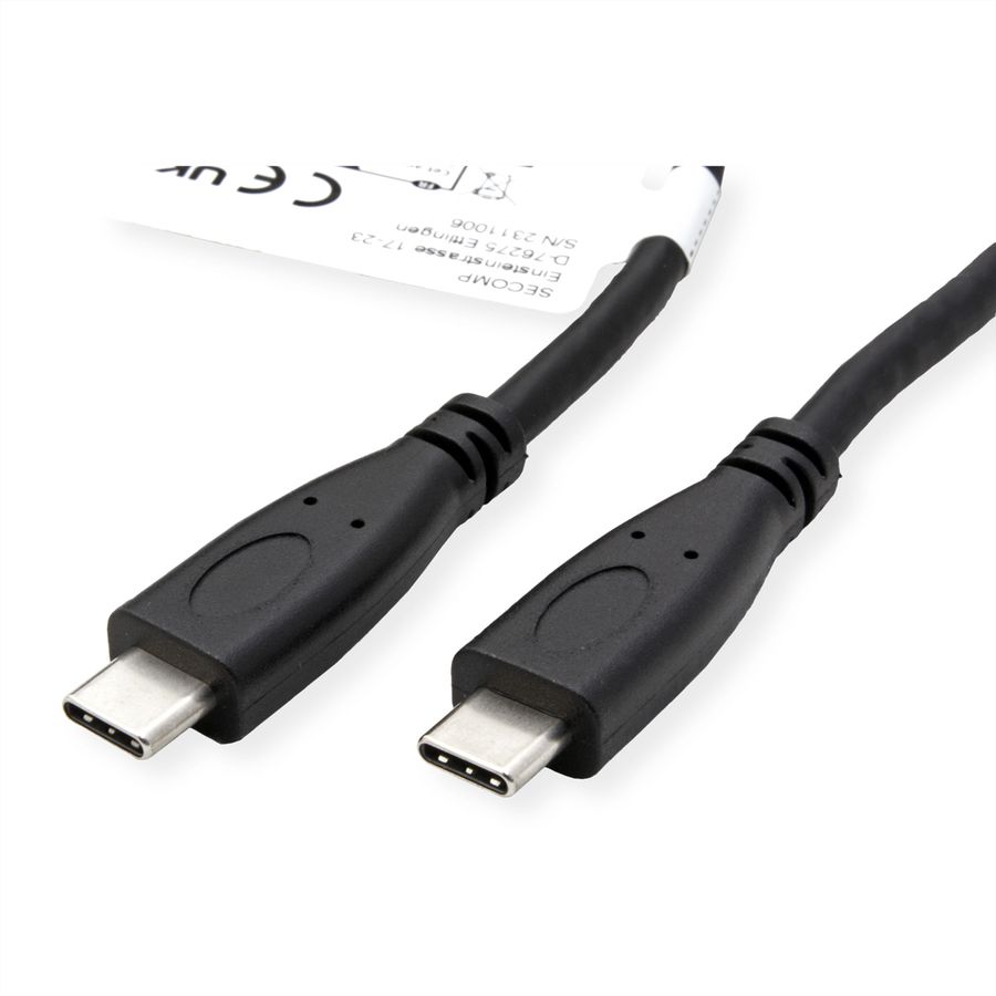 ROLINE USB 3.2 Gen 2 Kabel, USB C-C, ST/ST, 4K UHD-1, 10Gbit/s, Emark, 100W, schwarz, 1 m