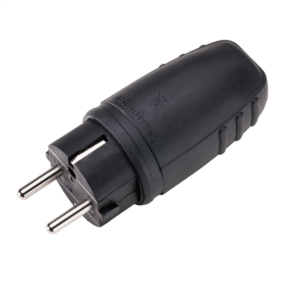 BACHMANN Schutzkontaktgummistecker, schwarz ohne Knickschutz, montierbar