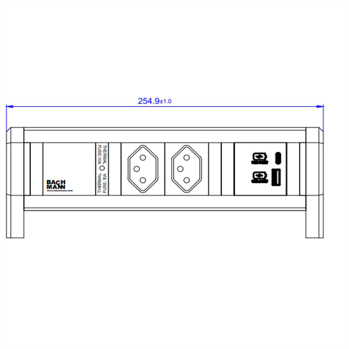 BACHMANN DESK 2xCH 0°, 1xUSB A/C 22W GST18 Schweiz
