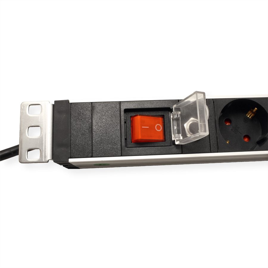 VALUE 19-Zoll-Steckdosenleiste 7fach mit Überlastschutz, 1 HE, Schutzkontakt-Stecker, 1,8 m