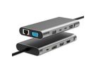 VALUE USB Typ C Dockingstation, 2x HDMI (4K60 und 4K30), 1x DP 4K60, 1x VGA, 1x Gb Ethernet, 2x USB C, 2x USB A (3.2 Gen1 und USB 2.0, 1x Type C PD