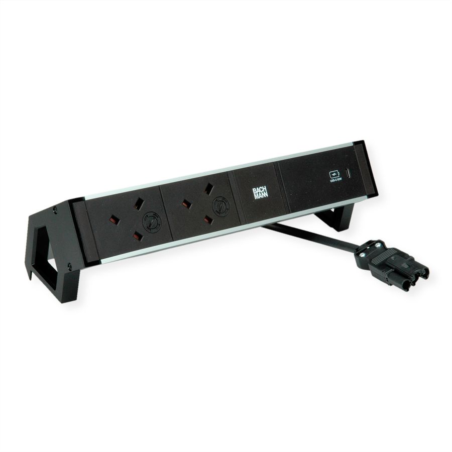 BACHMANN DESK2 ALU BLACK 2xUK, 1xUSBC 60W 0,2m GST18 United Kingdom