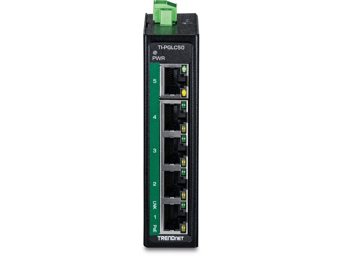 TRENDnet TI-PGLC50 5-Port Gigabit PoE+ Industrial DIN-Rail Mini Switch