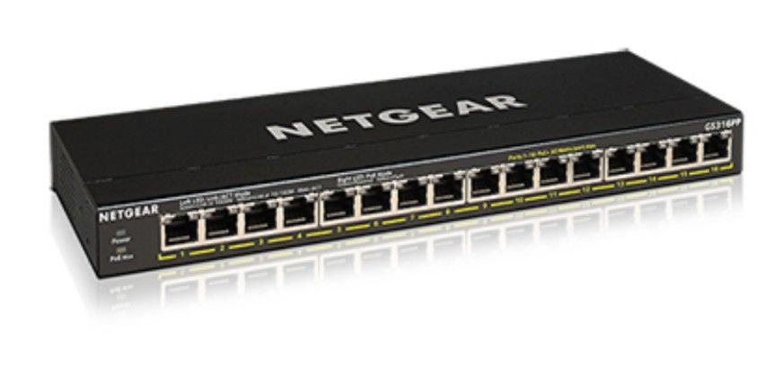 Netgear GS316PP Unmanaged Gigabit Ethernet (10/100/1000) Power over Ethernet (PoE) Schwarz