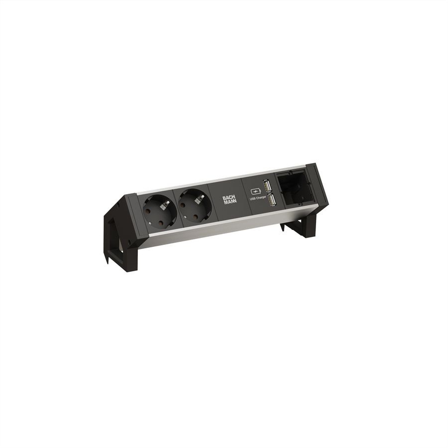 BACHMANN DESK2 ALU BLACK 2x Schutzkontakt 1x USB-Charger 1x ABD GST18