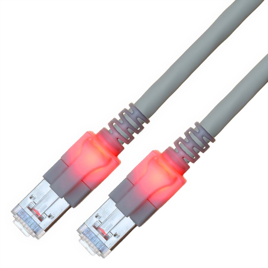 EasyLan DualBoot LED Patchkabel RJ45 S/FTP Cat.6 (Class E), mit saCon Stecker, LSOH, grau, 0,5 m