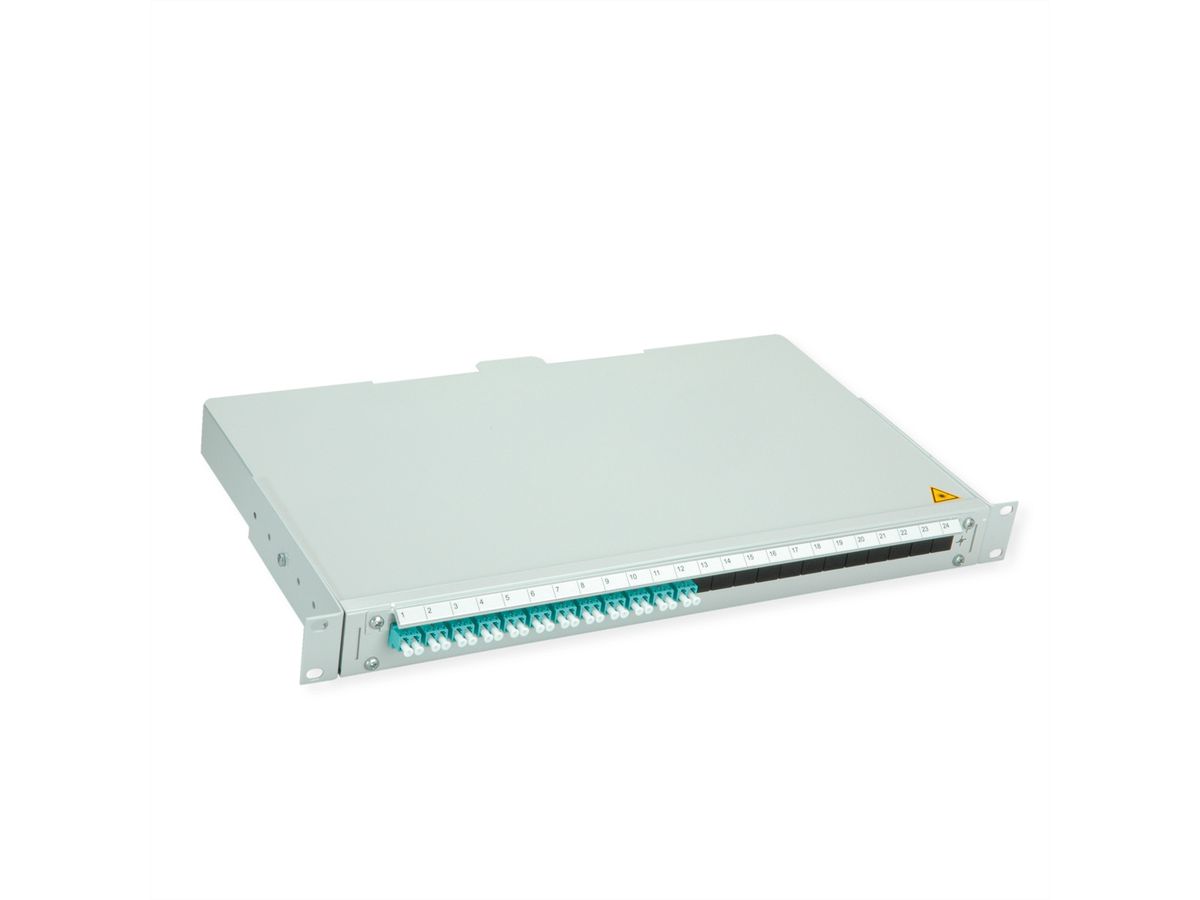 TELEGÄRTNER BASIS V LWL-Panel mit Kupplungen & Pigtails, 12x LC Duplex, türkis, OM3