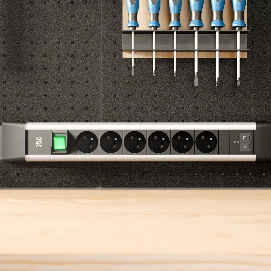 BACHMANN CONNECTUS 6xUTE 1xSchalter, 1xUSB C/C 45W L=2,0m CEE7/7 grau